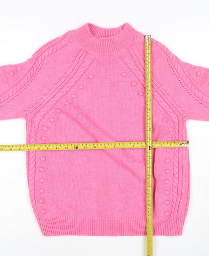 Marks and Spencer Women Pink UK 8 Cable Knit Mock Neck Jumper