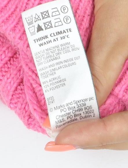Marks and Spencer Women Pink UK 8 Cable Knit Mock Neck Jumper