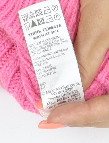 Marks and Spencer Women Pink UK 8 Cable Knit Mock Neck Jumper
