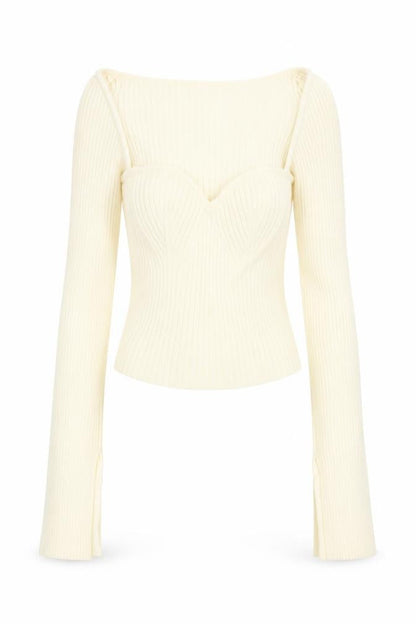 Urban Outfitters Women Ivory S Petite Ribbed V-Neck Slim Jumper