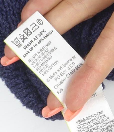 Marks and Spencer Women Navy UK 16 Open Cable Knit Cotton Cardigan