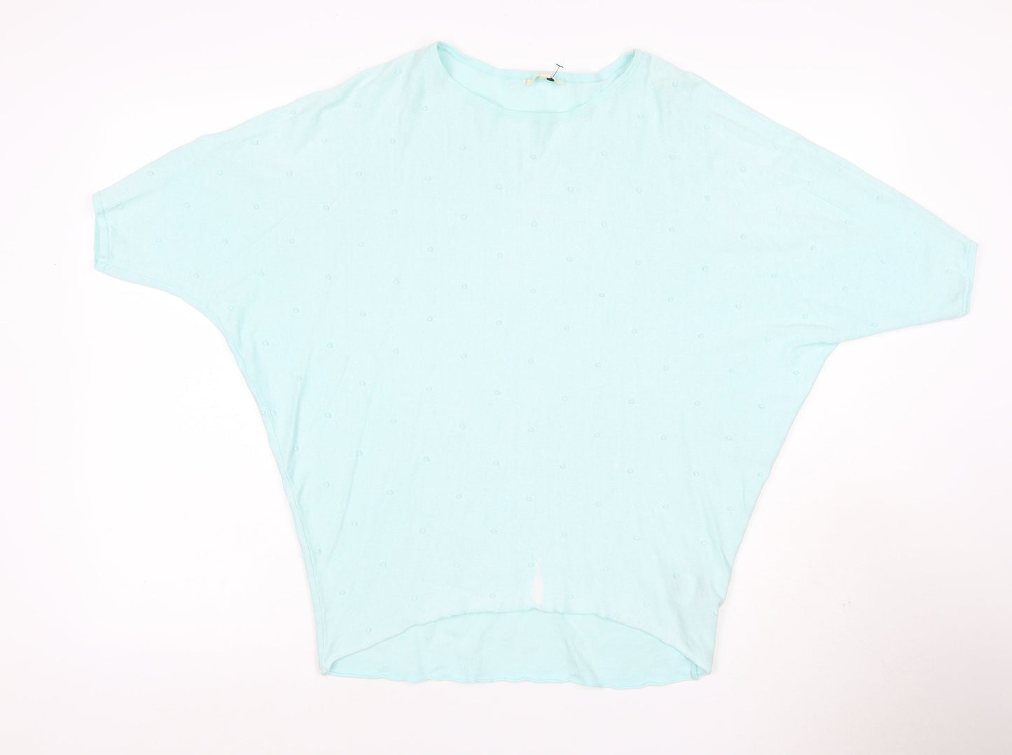 Pistachio Women Blue S Batwing Dolman Short Sleeve Linen Knit Jumper