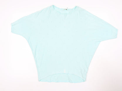Pistachio Women Blue S Batwing Dolman Short Sleeve Linen Knit Jumper