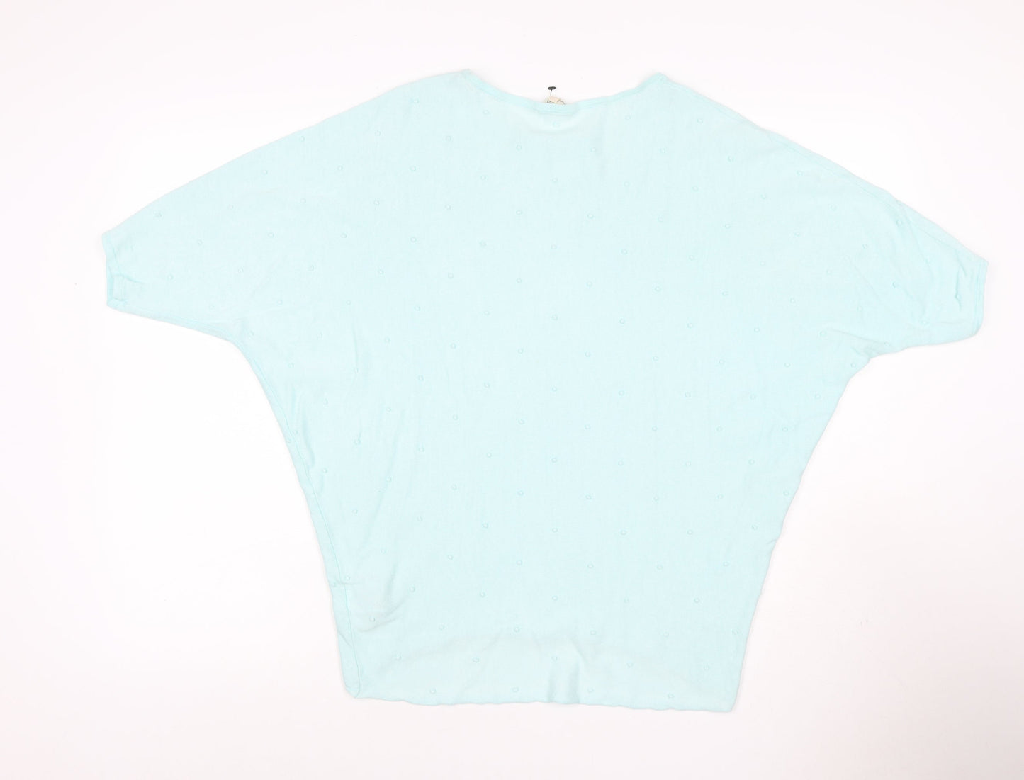 Pistachio Women Blue S Batwing Dolman Short Sleeve Linen Knit Jumper