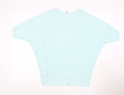Pistachio Women Blue S Batwing Dolman Short Sleeve Linen Knit Jumper