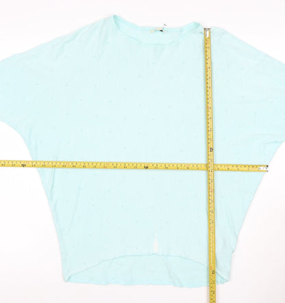 Pistachio Women Blue S Batwing Dolman Short Sleeve Linen Knit Jumper