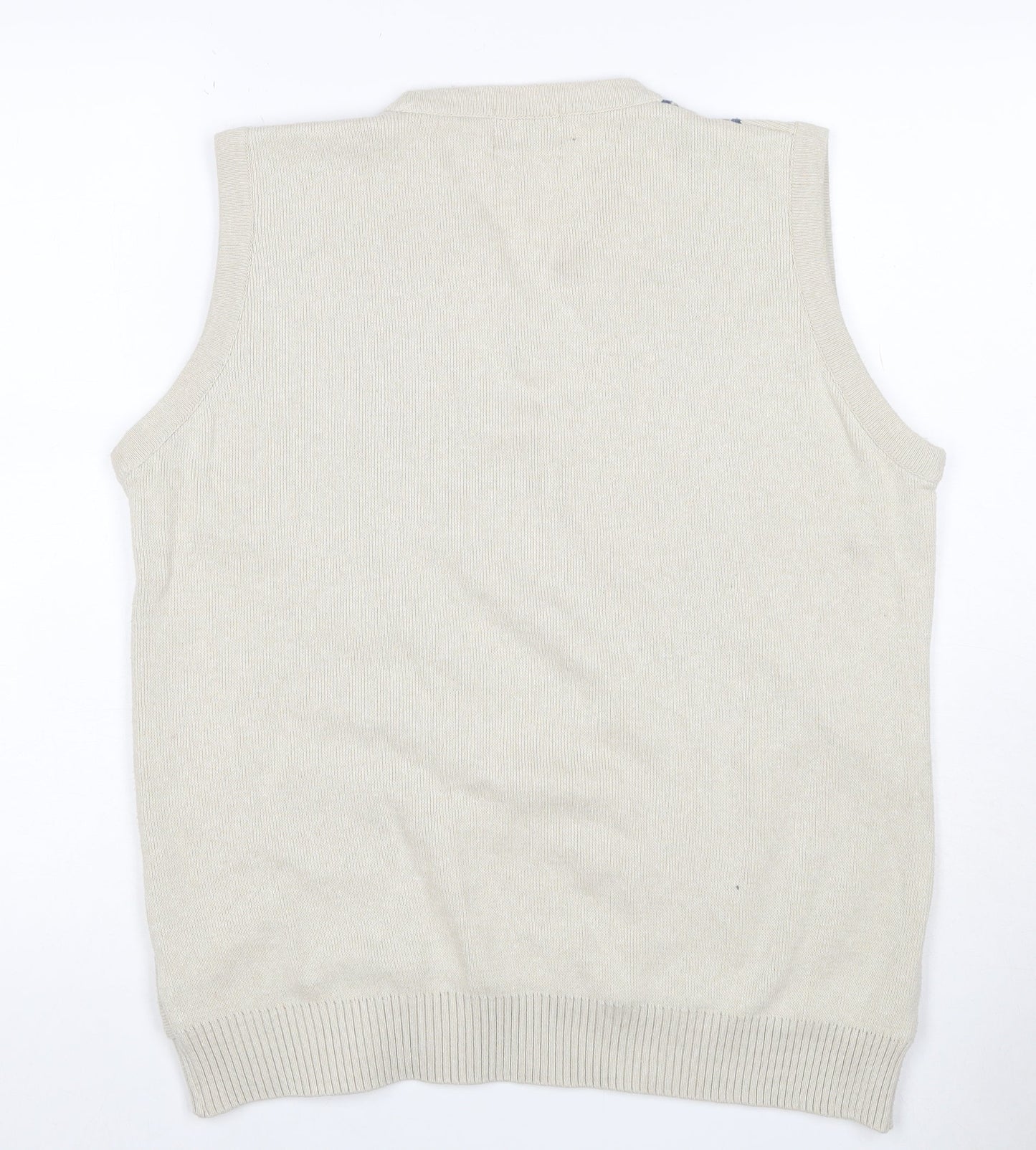 McConnell Men’s Beige M Argyle V-Neck Cotton Knit Sleeveless Jumper Vest