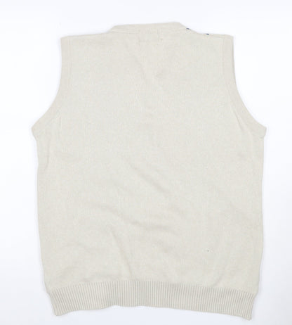 McConnell Men’s Beige M Argyle V-Neck Cotton Knit Sleeveless Jumper Vest
