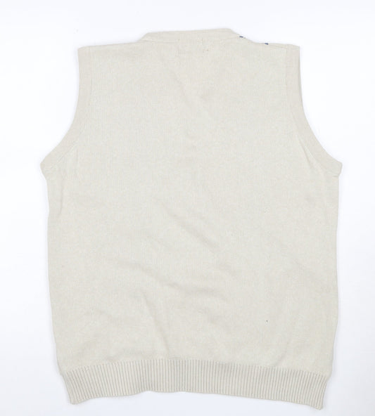 McConnell Men’s Beige M Argyle V-Neck Cotton Knit Sleeveless Jumper Vest