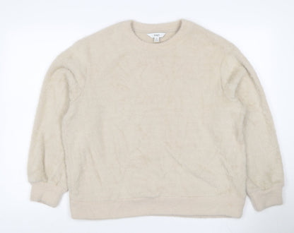 Marks and Spencer Women Ivory M Faux Fur Crew Neck Pullover Jumper
