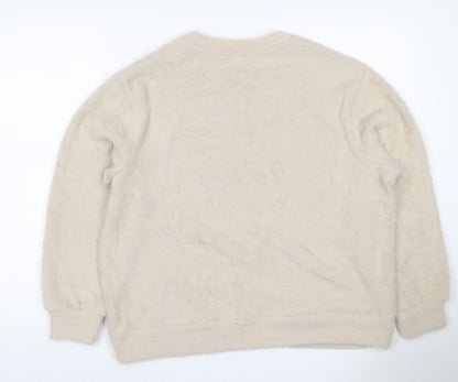 Marks and Spencer Women Ivory M Faux Fur Crew Neck Pullover Jumper