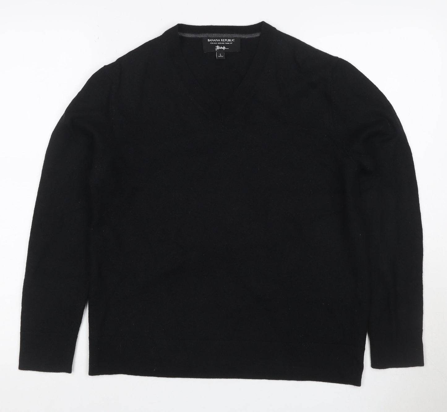 Banana Republic Women Black Merino Wool V-Neck Pullover Jumper UK 14