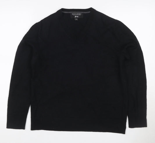 Banana Republic Women Black Merino Wool V-Neck Pullover Jumper UK 14