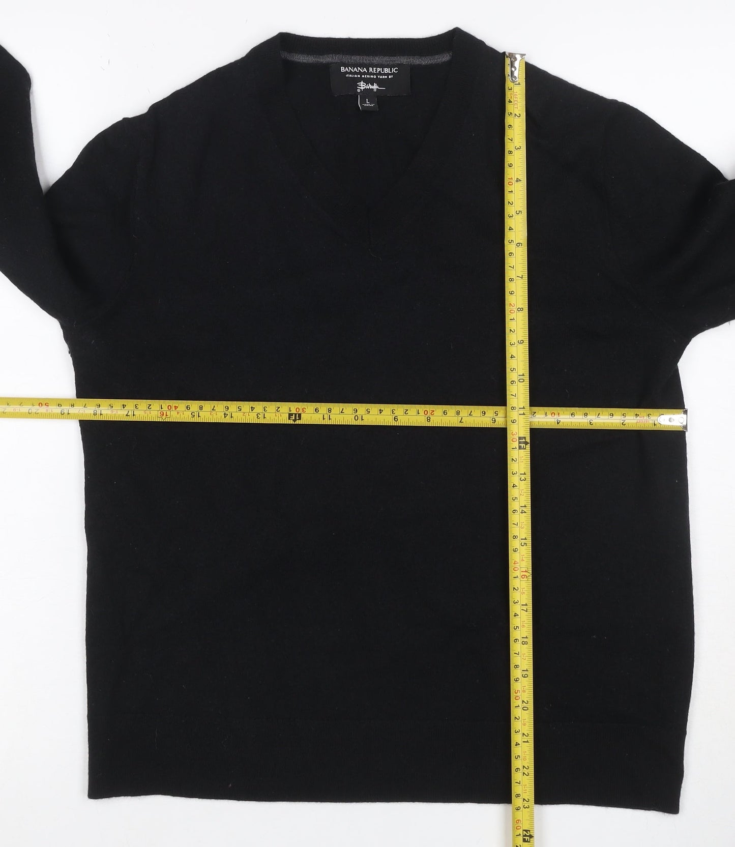 Banana Republic Women Black Merino Wool V-Neck Pullover Jumper UK 14