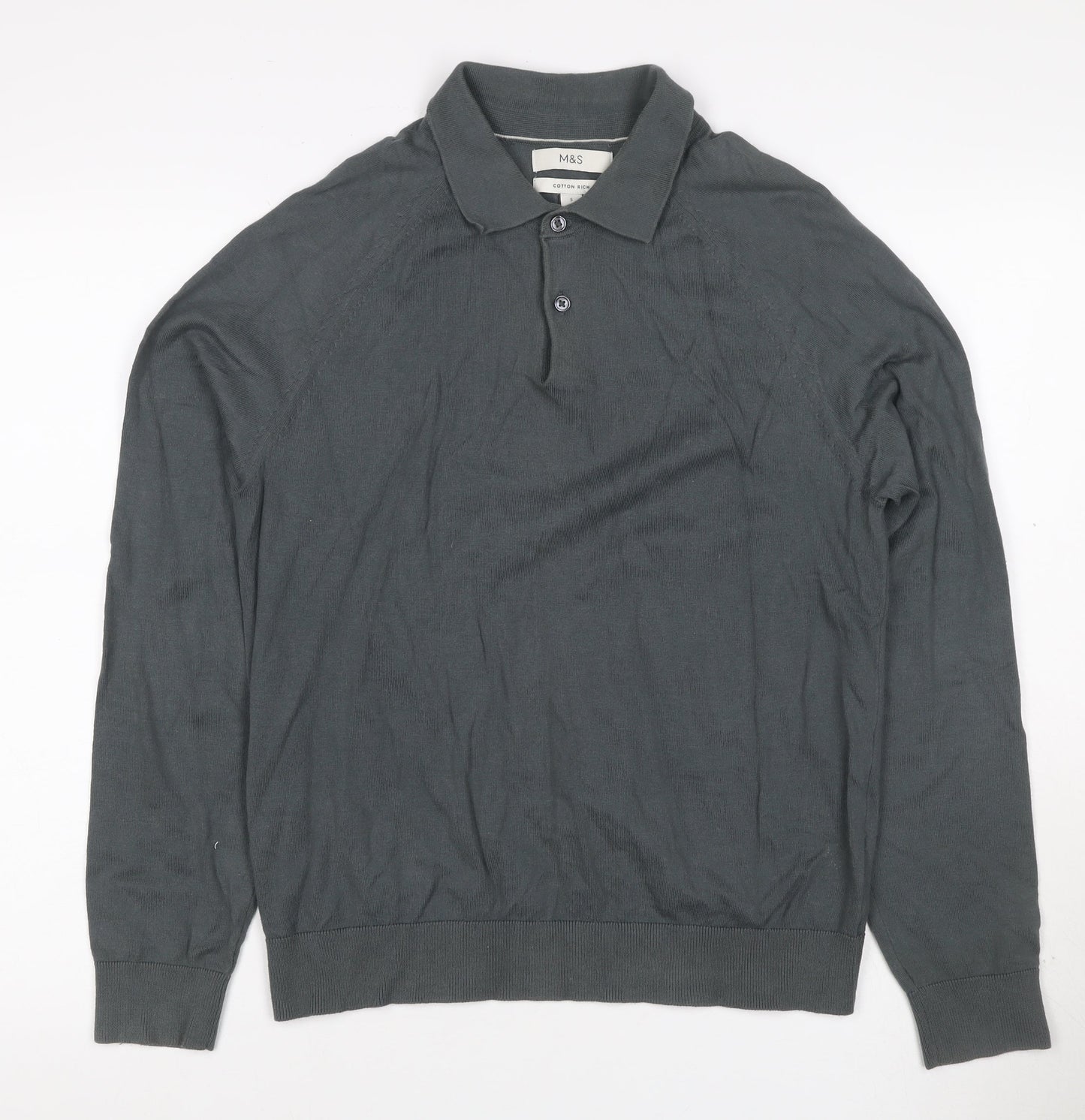 Marks and Spencer Men’s Grey Size S Long Sleeve Knit Polo