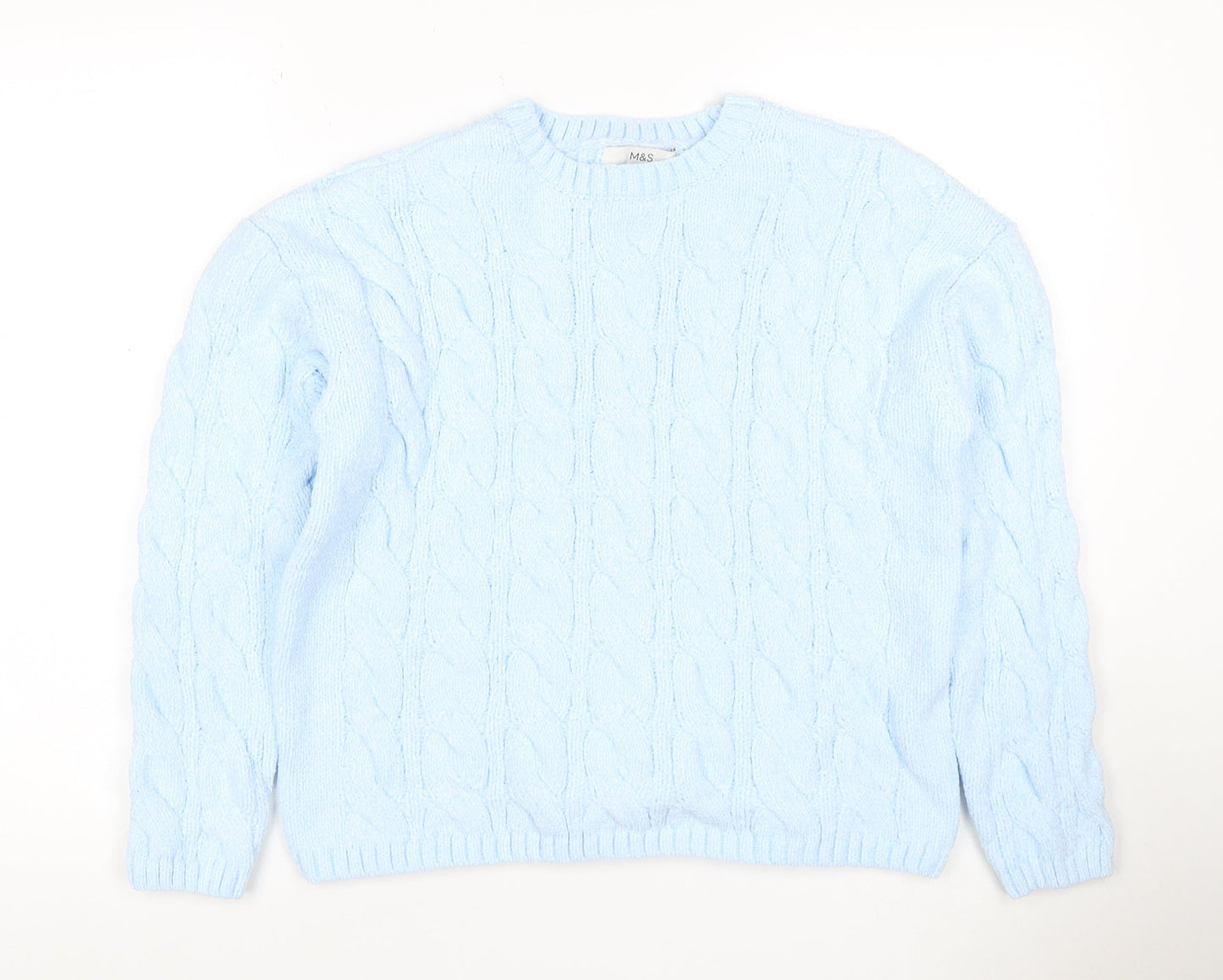 Marks and Spencer Women's Blue M Cable-Knit Crew Neck Pullover Jumper