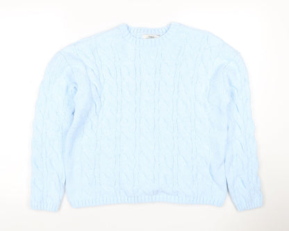 Marks and Spencer Women's Blue M Cable-Knit Crew Neck Pullover Jumper