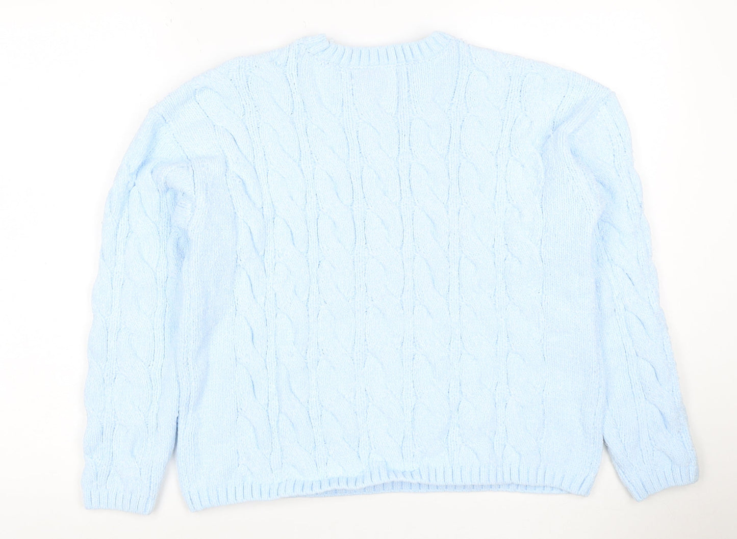 Marks and Spencer Women's Blue M Cable-Knit Crew Neck Pullover Jumper