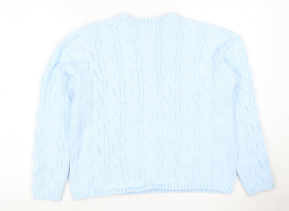 Marks and Spencer Women's Blue M Cable-Knit Crew Neck Pullover Jumper