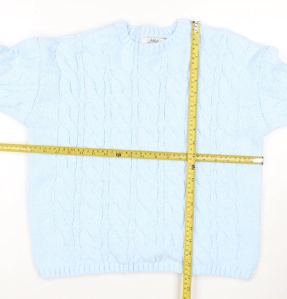 Marks and Spencer Women's Blue M Cable-Knit Crew Neck Pullover Jumper