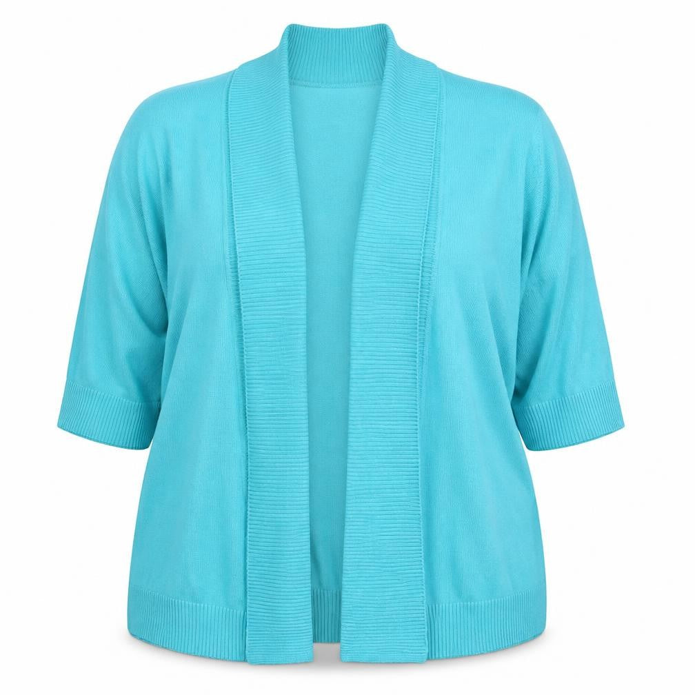 Isle Women Blue Open Knit Cardigan 3/4 Sleeve Size 18