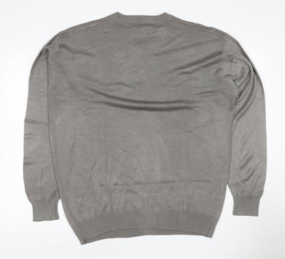 Blue Ocean Men Grey L V-Neck Lightweight Acrylic Pullover Jumper