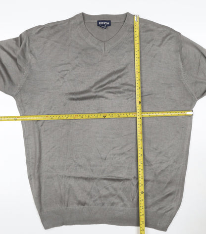 Blue Ocean Men Grey L V-Neck Lightweight Acrylic Pullover Jumper
