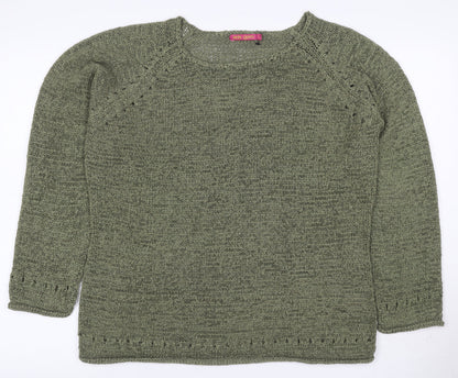 Ada Gatti Women Green L Open Knit Lightweight Raglan Jumper