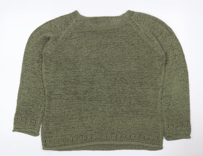 Ada Gatti Women Green L Open Knit Lightweight Raglan Jumper