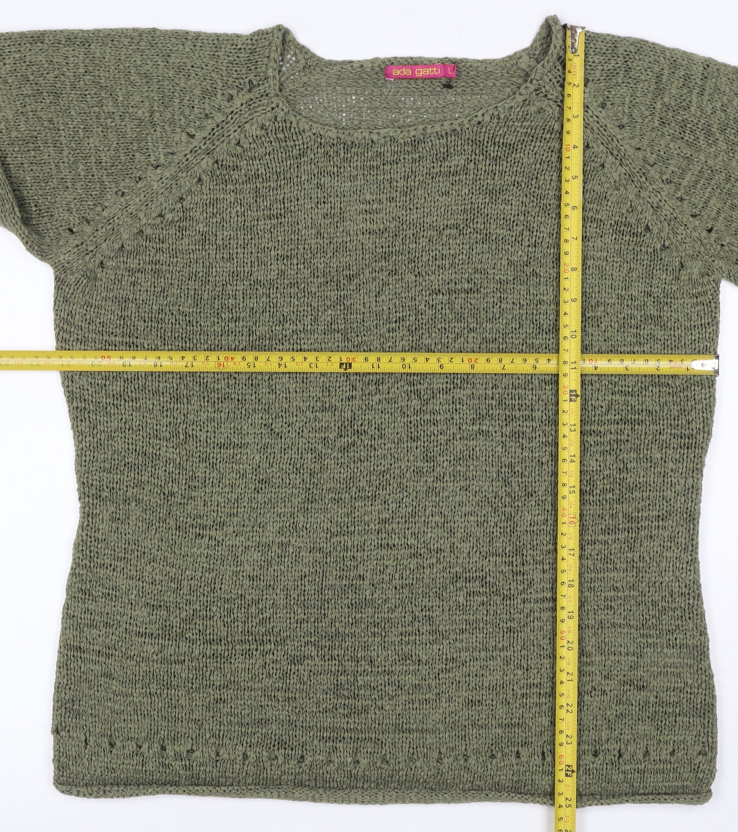 Ada Gatti Women Green L Open Knit Lightweight Raglan Jumper