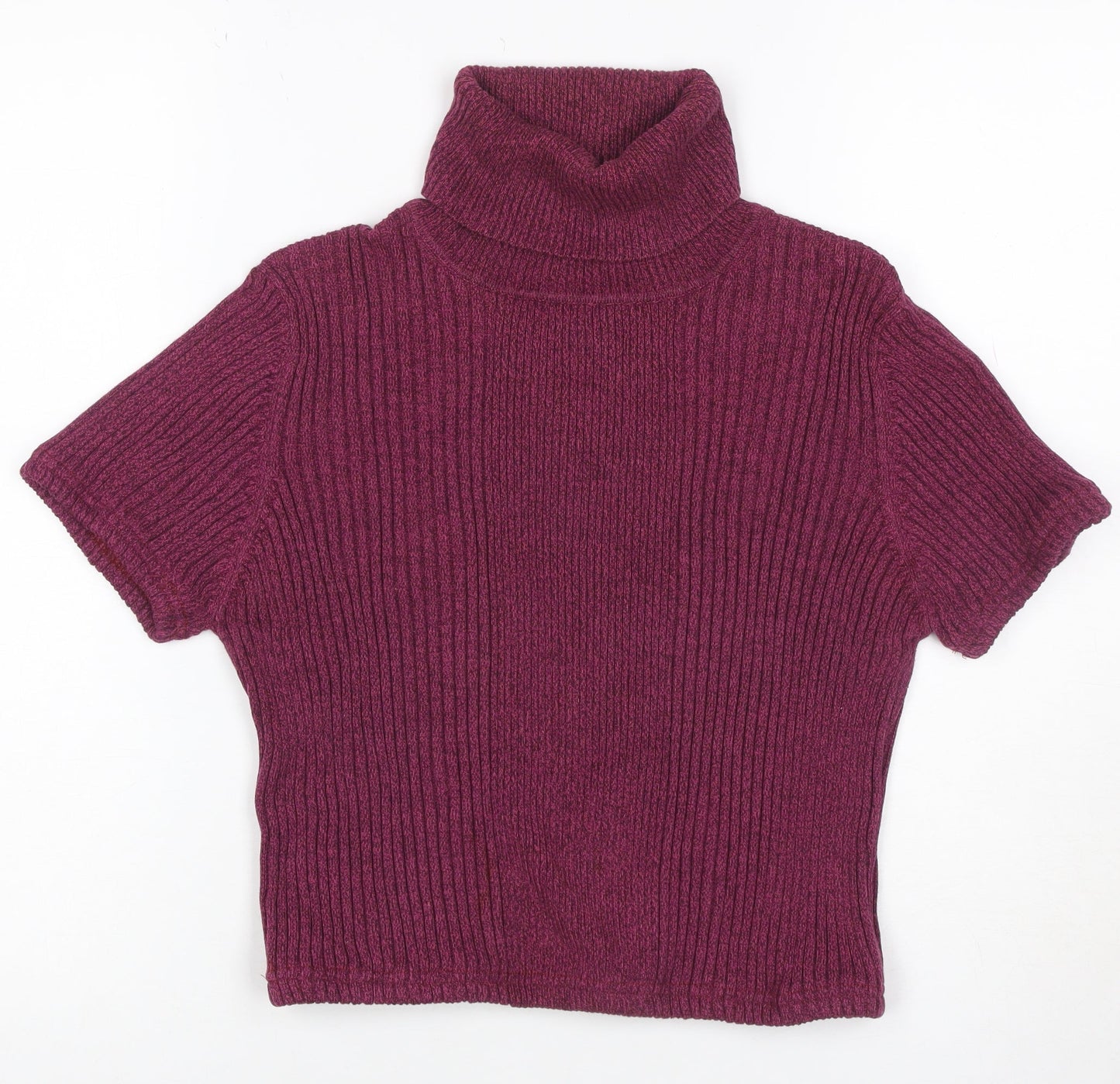 Valerie Stevens Women Purple M Rib Knit Roll Neck Cap Sleeve Top