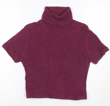 Valerie Stevens Women Purple M Rib Knit Roll Neck Cap Sleeve Top