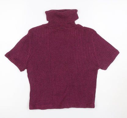 Valerie Stevens Women Purple M Rib Knit Roll Neck Cap Sleeve Top