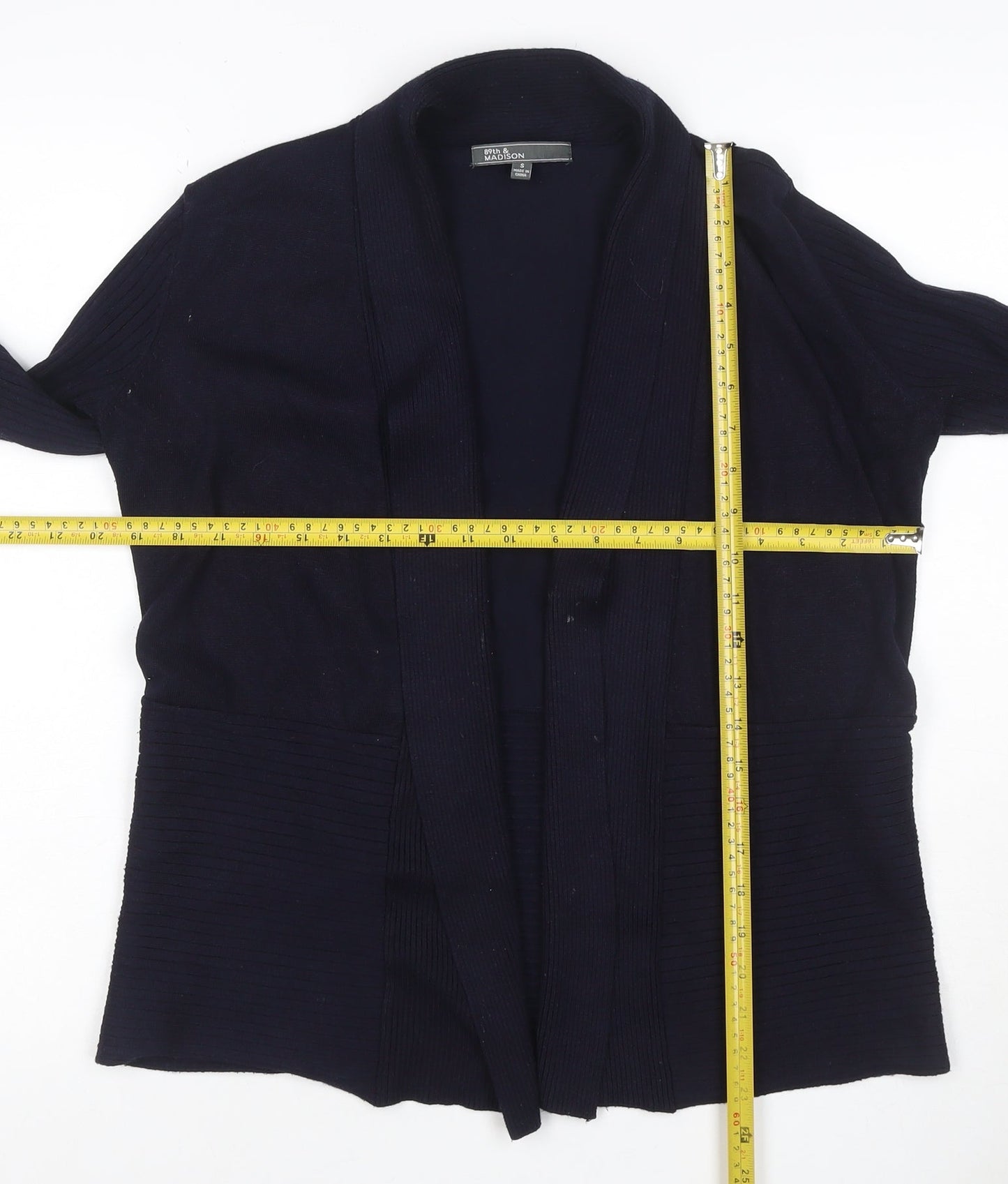 89th & Madison Women's Black S Open Ribbed Knit Cardigan Long Sleeve