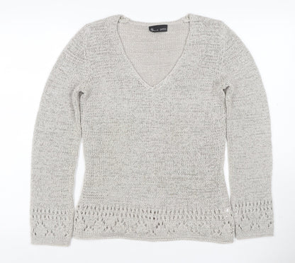 Bhs Petite Women’s Grey UK 12 V-Neck Open Knit Pullover Jumper