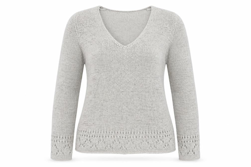Bhs Petite Women’s Grey UK 12 V-Neck Open Knit Pullover Jumper