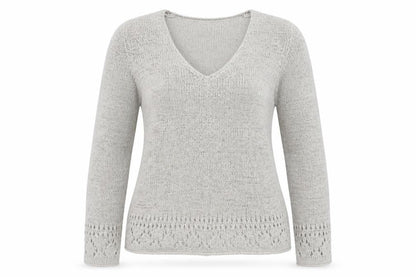 Bhs Petite Women’s Grey UK 12 V-Neck Open Knit Pullover Jumper