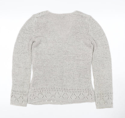 Bhs Petite Women’s Grey UK 12 V-Neck Open Knit Pullover Jumper