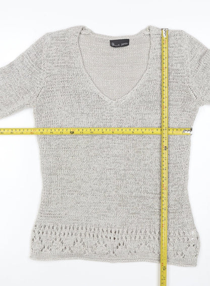 Bhs Petite Women’s Grey UK 12 V-Neck Open Knit Pullover Jumper