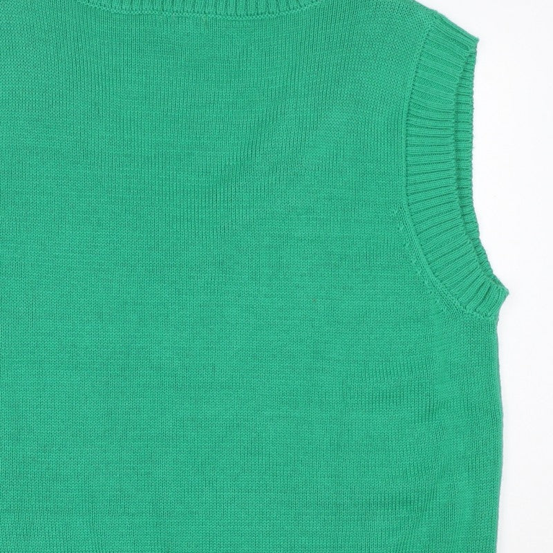 Stradivarius Women Green M V-Neck Sleeveless Knit Jumper Vest