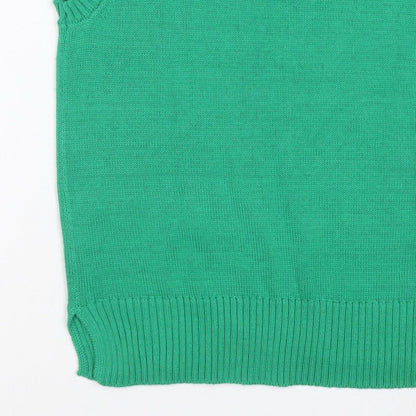 Stradivarius Women Green M V-Neck Sleeveless Knit Jumper Vest
