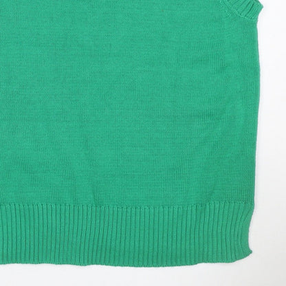 Stradivarius Women Green M V-Neck Sleeveless Knit Jumper Vest