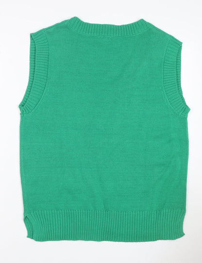 Stradivarius Women Green M V-Neck Sleeveless Knit Jumper Vest