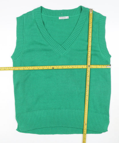 Stradivarius Women Green M V-Neck Sleeveless Knit Jumper Vest