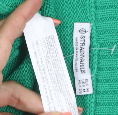 Stradivarius Women Green M V-Neck Sleeveless Knit Jumper Vest