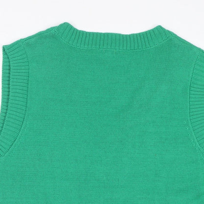 Stradivarius Women Green M V-Neck Sleeveless Knit Jumper Vest