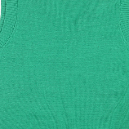 Stradivarius Women Green M V-Neck Sleeveless Knit Jumper Vest
