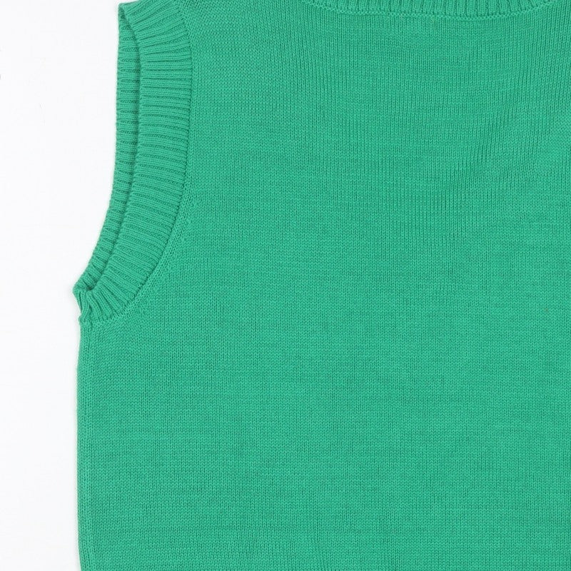 Stradivarius Women Green M V-Neck Sleeveless Knit Jumper Vest