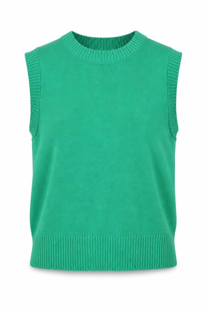 Stradivarius Women Green M V-Neck Sleeveless Knit Jumper Vest