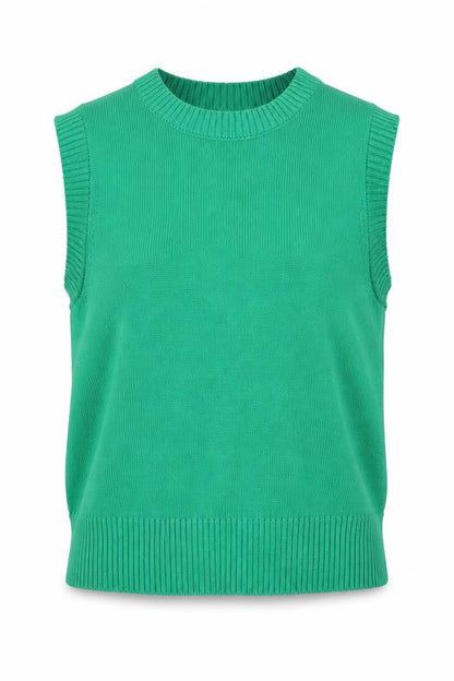 Stradivarius Women Green M V-Neck Sleeveless Knit Jumper Vest